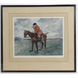 After John Leech,
Coloured Hunting Print,
Jorrocks in hunting attire on horseback,
Aperture 11 3/4 x