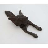 An early 20th C brass fox head door knocker. 6 1/2'' high.  CONDITION: Please Note -  we do not make