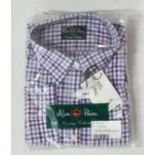 Alan Paine navy and purple check shirt. Size 16 (New with tags) CONDITION: Please Note -  we do