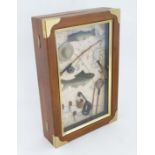 Fishing : a key cabinet of hinged form, having 6 hooks fronted with a shadow box fishing montage ,