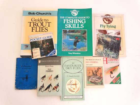 Books: A collection of 10 books and leaflets on fishing , to include; '' Fly tying '' 1991 by Tony