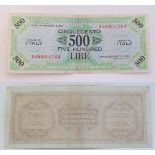 An Italian 500 lire 1943 series bank note CONDITION: Please Note -  we do not make reference to