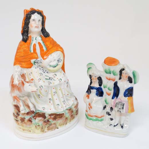 Two Staffordshire flat back figure groups, to include; a 19thC flatback figuregroup of Little Red