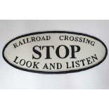 A cast Railroad stop sign