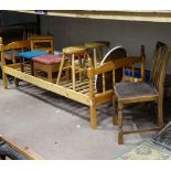 Assorted furniture : Single bed, 6 assorted stools (foot etc),  3  chairs +  White painted mirror