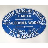 A cast " Andrew Barclay Sons & Co Kilmornock..." sign CONDITION: Please Note -  we do not make