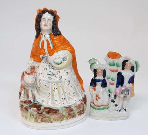 Two Staffordshire flat back figure groups, to include; a 19thC flatback figuregroup of Little Red - Image 4 of 10