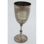 A Victorian silver plate trophy cup of chalice form engraved ' St Johns Coll:  Hurst 1888