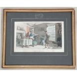 Drawn and etched by Rowlandson
Hand coloured engraving
' Doctor Syntax Copying the wit of the window