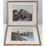 E H Barlow XX
Coloured etching , a pair 
2 continental river scenes
Signed in pencil under
Each