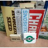 Qty of old signs and agricultural advertising boards Nickersons Seeds etc  CONDITION: Please Note -