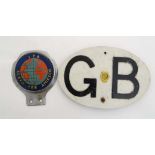 Touring cars : 2 Badges including an automobile associated 'GB' and a Renamel London IPA , Servo