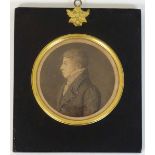 Printed miniature - A circular printed image of a Georgian Gentleman looking left within an ebonised