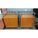 Pair of bedside tables with glass tops  CONDITION: Please Note -  we do not make reference to the