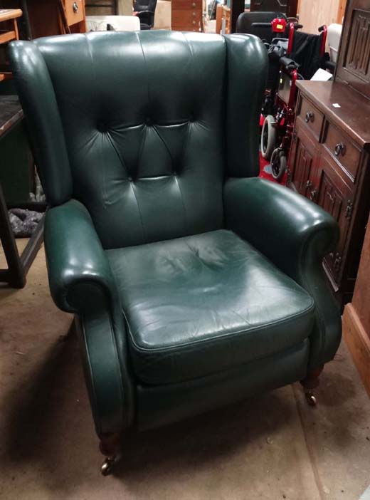 Green faux leather button-back reclining armchair CONDITION: Please Note -  we do not make reference