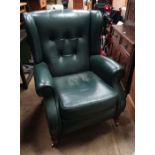 Green faux leather button-back reclining armchair CONDITION: Please Note -  we do not make reference