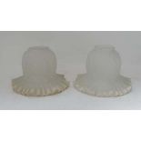 Glass : a pair frilled edge frosted glass light shades, circa , 4 1/4" high and 6" diameter.