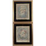 After F Bartolozzi 
A pair of coloured stipple engravings with Verre églomisé mounts and gilt frames