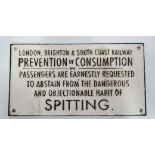 Cast sign- " London & South Coast Railway- No spitting ...." CONDITION: Please Note -  we do not