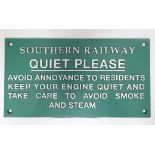 A southern Railway " Quiet.." sign CONDITION: Please Note -  we do not make reference to the