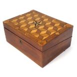 A c1840 Tunbridge parquetry inlaid mahogany writing slope / lap desk. Inlaid star to top. 12''