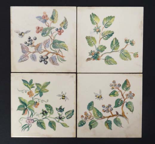 A group of 4 Pilkington tiles , transfer printed with fruiting plants and insects, having makers - Image 5 of 5