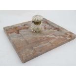 A Victorian Square marble pen tray / Standish with glass inkwell to centre 9 3/4" square  CONDITION: