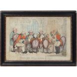 Woodward after Rowlandson ,
Hand coloured satirical print,
' Volunteer Wit or not enough for a prime