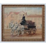 M Welander Early -mid XX Folk Art ,
Oil on canvas board,
A pair of grey heavy horses and a Whitbread