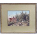 XIX English School,
Watercolour,
Horse and cart passing a house with figures,
5 x 7". CONDITION: