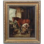 After Edwin Landseer XX,
Oil on canvas,
' The Blacksmith  shoeing a horse' with donkey ,dog etc.