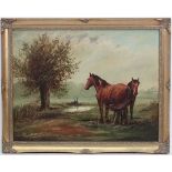 Indistinctly Signed XX,
Oil on board,
Two horses in a landscape,
Indistinctly signed lower left,