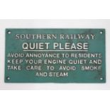A cast metal sign - 'Southern Railway Quite please ...'  CONDITION: Please Note -  we do not make