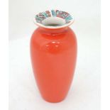 A 1989 Hornsey Pottery ''Paysanne'' vase, having peach coloured body and stylised floral