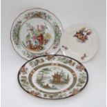 A collection of three plates to include ; A Doulton Burslem '' Madras '' pattern polychrome dinner