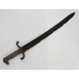 Militaria : An unusual early Prussian short sword , the 5" cast brass handle with diagonal grip to