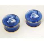 A pair of blue and white '' Lord Nelson ware '' lidded pots, the lids decorated with images of