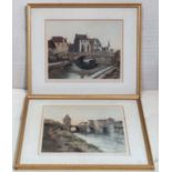 E H Barlow XX
Coloured etching , a pair 
2 continental river scenes
Signed in pencil under
Each