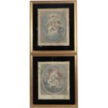 After F Bartolozzi 
A pair of coloured stipple engravings with Verre églomisé mounts and gilt frames