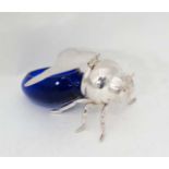 A novelty honey pot formed as blue glass bee with silver plate mounts CONDITION: Please Note -  we