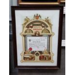 Royal Antediluvian Order of Buffalos : A framed certificate with polychrome decoration  for Aubrey