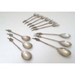 A 6-place set of Cypriot white metal Souvenir spoons and forks with image of Cyprus to handle with