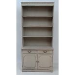 Vintage Retro : a mid 20 thC cream painted narrow dresser with 4 open front shelves, under a