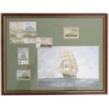 A framed collection of 4 tall ship stamps from Paraguay and Yugoslavia, together with an