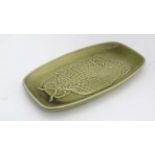 Vintage Retro: A Poole Pottery green glazed Owl pin dish, bears factory stamp to base. 7'' x 4''.