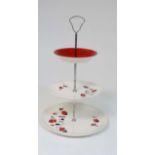Retro Ceramics: A 1950s '' Gayday '' pattern , Palissy three-tiered cake stand, decorated in red ,