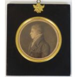 Printed miniature - A circular printed image of a Georgian Gentleman looking left within an ebonised