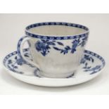 Large blue and white cup and saucer  CONDITION: Please Note -  we do not make reference to the