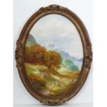Andrew Grant- Kurtis XX-XXI,
Oil on board , an Oval,
Country Landscape with Figures,
Signed lower