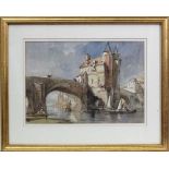 Attributted to George Vicat Cole (1833-1893),
Watercolour,
Continental town and bridge over river,